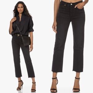 Re/Done- 70s High Rise Stovepipe Distressed Frayed Hem Jeans In Faded Black 26